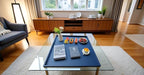 30 * 30 Inch Rectangular Ottoman Tray | Textured PU Leather, Waterproof & Heat-Resistant Storage for Coffee/Dining Tables, Sofa, Bed, Entertainment & Party (Navy Blue, 30 * 30in)