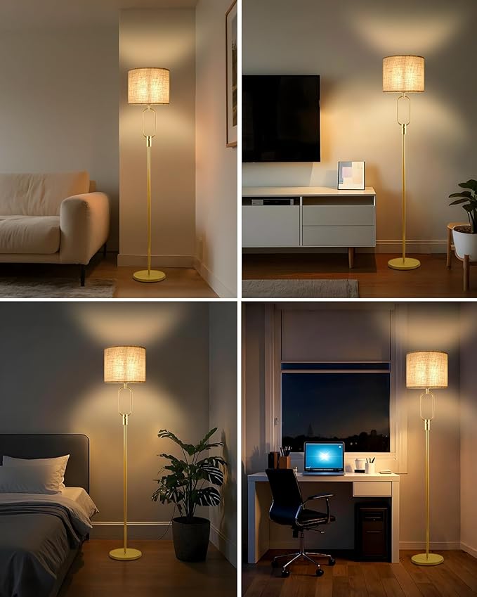 Lightdot 68IN Gold Floor Lamp Dimmable Linen Shade LED Floor Lamps with 3000K Soft Warm White for Wedding/Party, Modern Tall Lamp for Living Room/Bedroom (Bulbs Included)