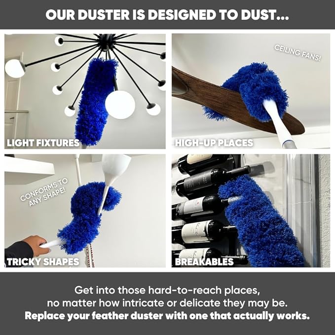 2 Pack of Microfiber Flexible Dusters with Heavy Duty Extension Pole | 8' Reach | Clean Ceiling Fans, Cobwebs, Light Fixtures, Delicate Objects
