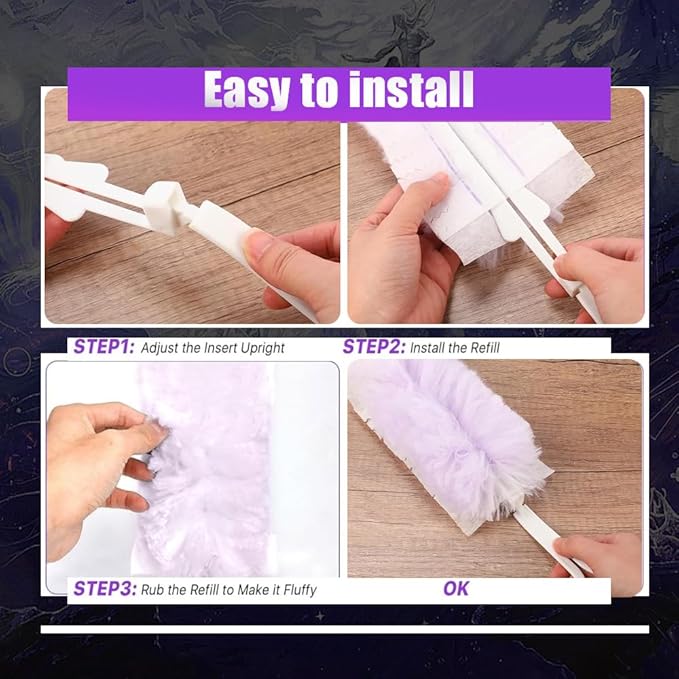 Duster Refills Compatible with Swiffer Duster, Heavy Duty Multi Surface Duster Replacement with 1 Extra Handle for Cleaning Furniture, Blinds, Ceiling Fans and Car (Purple- 20 Pack)