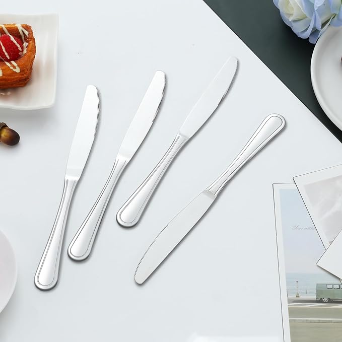 Dinner Knives Set of 36, 9” Butter Knives with Pretty Line Handle, Food Grade Stainless Steel Table Knife, Dishwasher Safe & Mirror Polished