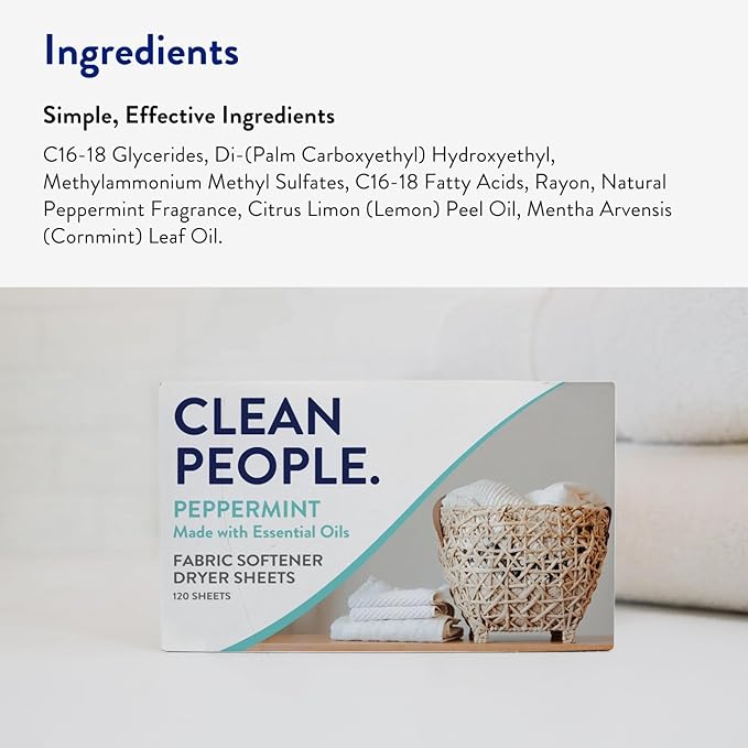 The Clean People Fabric Softener Sheets - Dryer Sheets - Softens & Removes Static - Vegan Laundry Softener With Essential Oils - Peppermint 360 Pack