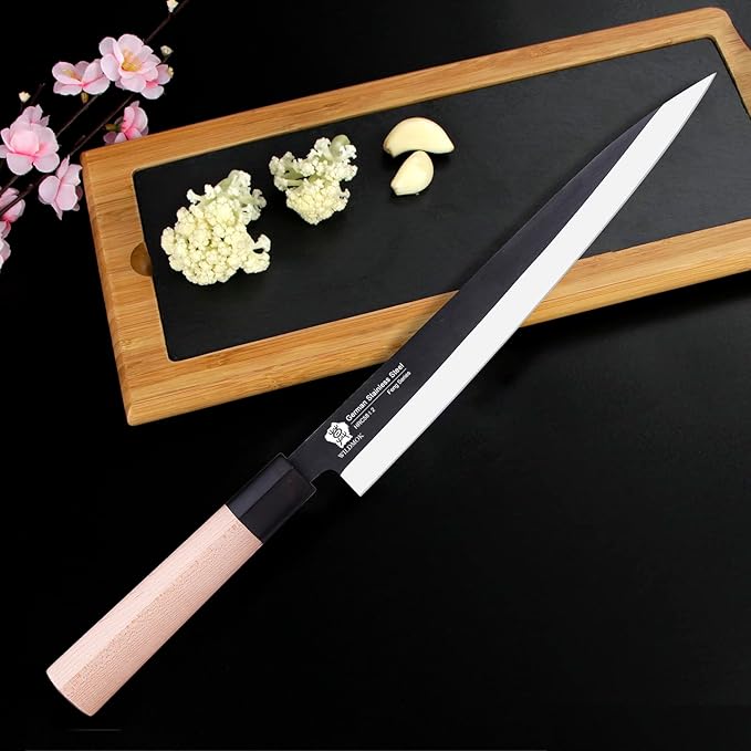 WILDMOK Sashimi Knife 10 Inch - Perfect Yanagiba Knife For Cutting Sushi, Fish Filleting & Slicing - German Steel Blade & Traditional Wooden Handle