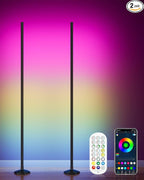 2PCS RGB Corner Floor Lamp, 65" Color Changing LED Floor Lamp Music Sync Light Bar Bluetooth APP Remote Control 16 Million DIY Colors, Light Timing, Mood Ambient Lighting