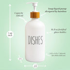 Dish White Glass Soap Dispenser with Plastic Pump, 16 Oz White Dish Soap Dispenser Set Refillable Reusable Apothecary Soap Pump Dispenser Bottles for Bathroom and Kitchen