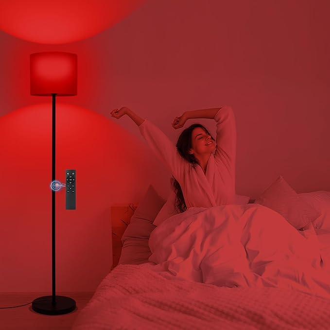 Floor Lamp with Red Light - 670nm Red Night Light for Sleep, 3CCT LED Standing Lamp with Remote, Dimmable Modern Floor Light with Timer and Memory, Sturdy Iron Base, Linen Shade, for Bedroom