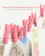 Clothes Pins Mini Clothespins Pink - 100 PCS Wooden Small Clothespins for Pictures with Jute Twine Tiny Photo Paper Clip, Ideal for Baby Shower, Crafts, Chip Clips, Home Office Decoration