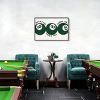 Green 8 Ball Poster, Lucky Me Lucky You Lucky Us Quote Canvas Wall Art, Playful Billiards Balls Picture Print, Retro 8ball Pool Painting for Bar Cart Game Room Man Caves Wall 24x36in Framed