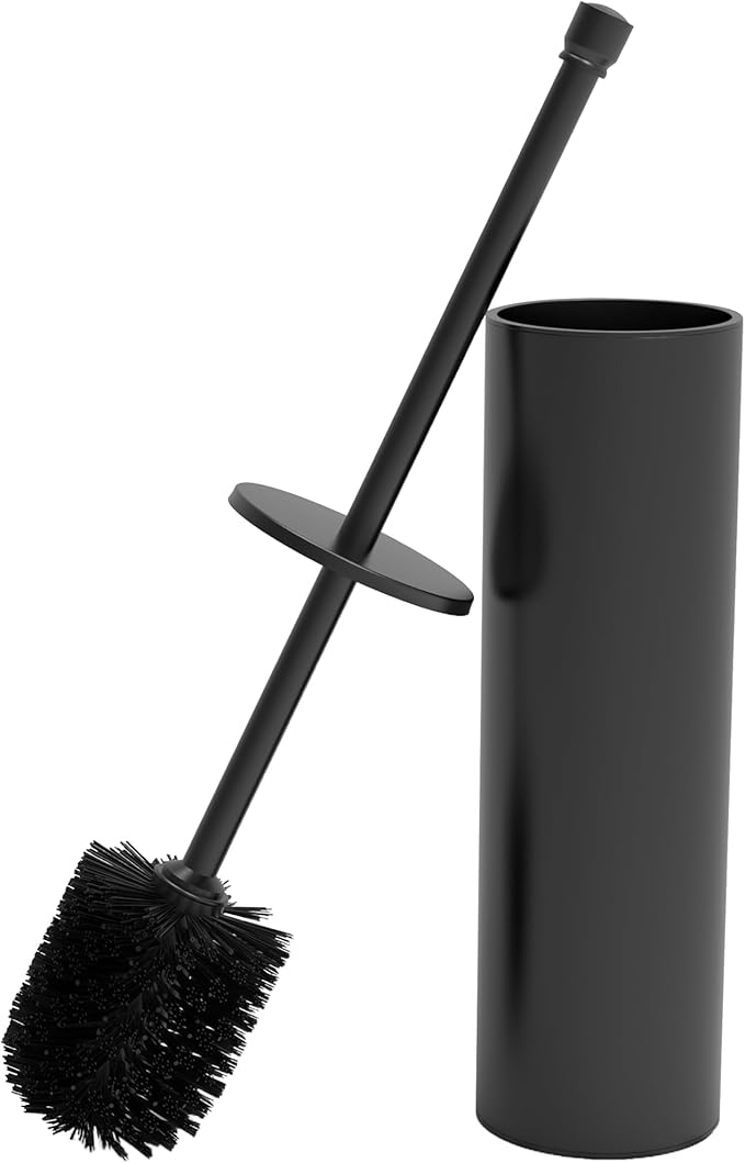 Toilet Brush and Holder Set, Toilet Bowl Brush for Bathroom with Long Handle, Stainless Steel Toilet Cleaner Brush with Durable Scrubbing Bristles,Splash-Proof (Matte Black)