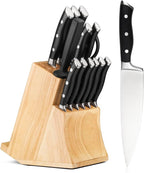 Alata 15-Piece Knife Set with Block, Razor-Sharp,Kitchen Knife Set, Forged Triple Rivet Stainless Steel Knife Block Set