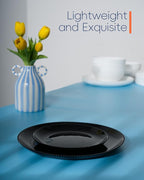 7.5 inch Ribbed Salad Appetizer Plate Set of 6, Opal Glass Round Small Black Plates for Dessert, Kitchen, Dishwasher and Microwave Safe