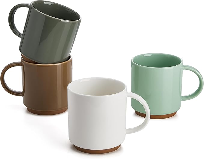 Sweese Stackable Coffee Mugs - 10 Oz Porcelain Cups for Cappuccino, Cafe Mocha, Latte and tea, Set of 4, Assorted Colors