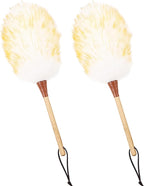 Natural Lambswool Duster 16 Inch Handheld with Wooden Handle Duster Dusting Tool for Blinds Electronics Furniture Delicate Surfaces (2Pcs)