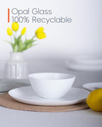 20 OZ Max White Opal Glass Cereal Bowl Set of 6, 6 inch Dishwasher & Microwave Safe Round Ribbed Bowls for Kitchen, Salad, Soup and Rice