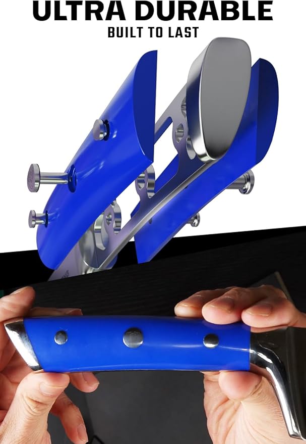 DALSTRONG Chef Knife - 8 inch Blade - Gladiator Series - Forged High Carbon German Steel - Razor Sharp Kitchen Knife - Professional Full Tang Knives - Blue Handle ABS - Sheath - NSF Certified