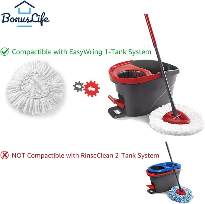 BonusLife Refill for O-Ceda EasyWrin Spin Mop Head 1-Tank System Only, 6 Refills