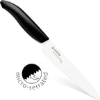 Kyocera Advanced Ceramics – Revolution Series 3-Piece Ceramic Knife Set: Includes 6-inch Chef's Knife; 5-inch Micro Serrated Knife; and 3-inch Paring Knife; Black Handles with White Blades