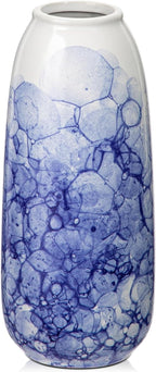 Oairse Blue and White Ceramic Vase, Chinoiserie Porcelain Flower Vase 9" for Centerpieces, Living Room, Dining Table Home Decor, Style 2