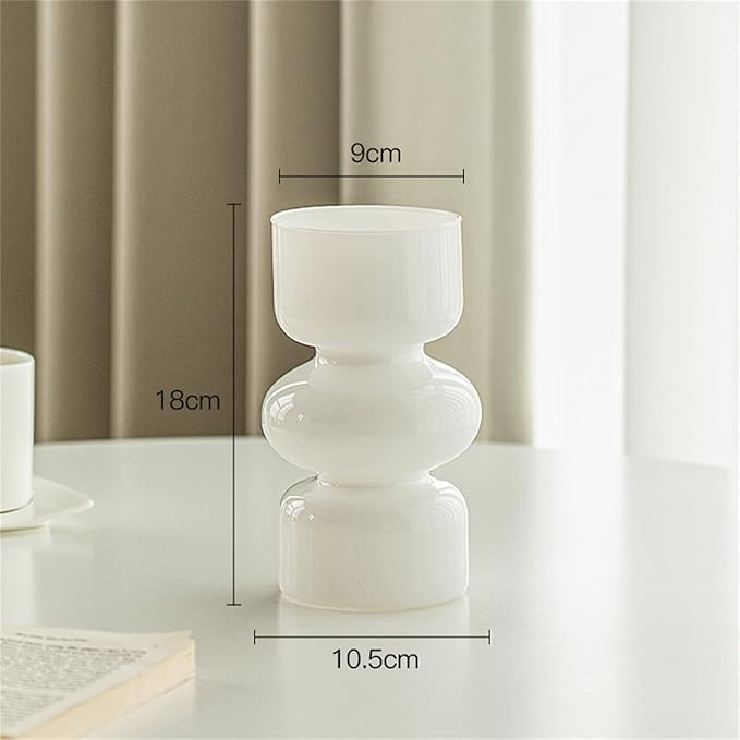 JSPYFITS Glass Hydroponic Flower Vase, 7 Inches Colored Glass Bubble Vases for Flower, Three-Layer Glasses Funky Vase for Home/Office/Weddings/Party Table Flower Decor (White)
