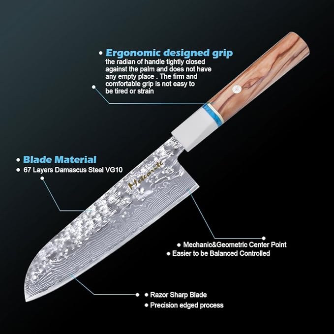 Santoku Knife 7in, Damascus Japanese Chef Knife, Professional Hand Forged Chef's Knives for Kitchen Cooking Meat Cleaver, Cutting Vegetables and Fruit, Razor-Sharp Chef's Knife with Gift Box, Silver