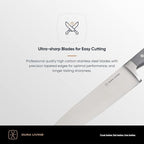 DURA LIVING 8 Inch Professional Chef Knife – High Carbon Stainless Steel, Razor-Sharp, Versatile Cooking & Cutting Kitchen Knife, Ergonomic Handle, Sleek Gray Design