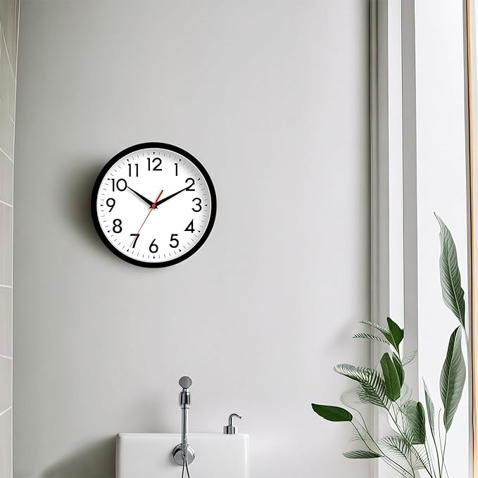 12 Inch Wall Clock Silent Non-Ticking Battery Operated Analog Clock Decorative for Office Kitchen Outdoor Living Room Classroom Bedroom Bathroom School(Black)