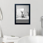 Funny Kids Bathroom Wall Decor, Black and White Cute Animal Canvas Wall Art, Black Framed Rabbit in Bathtub Farmhouse Picture Wall Decor Print Artworks for Bathroom