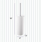 Superio Ribbed Collection - Decorative Plastic Toilet Bowl Brush and Holder Set, White (1 Pack) Cleaner Scrubber for Bathroom