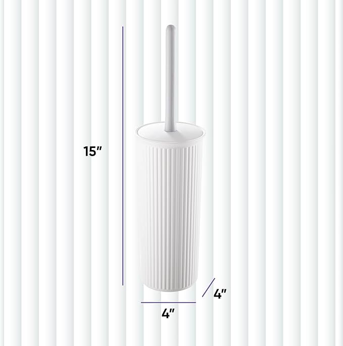 Superio Decorative Plastic Toilet Bowl Brush and Holder Set, Cleaner Scrubber for Bathroom (2, White)