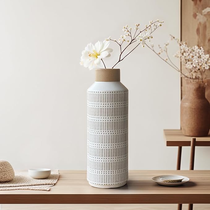 Rustic Large Ceramic Vase for Living Room Bedroom 15.75'' Farmhouse Flower Vase for Fake Plant Home Decor Office Table Shelf Fireplace Centerpieces Retro Vintage Classic Modern Gift