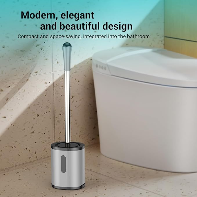 Toilet Brush and Holder, 3 Pack Compact Size Toilet Bowl Brush with Stainless Steel Handle, Small Size Plastic Holder Easy to Hide, Space Saving for Storage, Drip-Proof, Easy to Assemble Grey & Black
