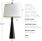 Oneach 25.75" Table Lamps Set of 2 for Living Room Bedroom, Bedside Lamp 3-Way Dimmable Touch Control, Modern Black Nightstand Light Fabric Shade Vintage Accent Style