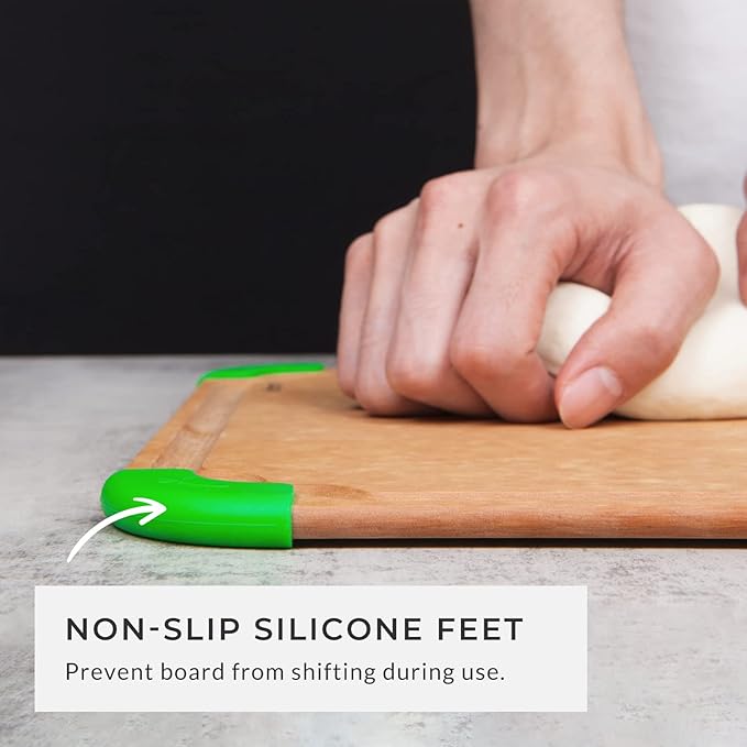 Elihome Cutting Wise 4pcs Kitchen Cutting Board Set, Non Slip Feet, Color Coded with Food Icon, Natural Wood Fiber, Dishwasher Safe, Eco-Friendly, Juice Grooves,Non Porous, BPA Free, Made in USA