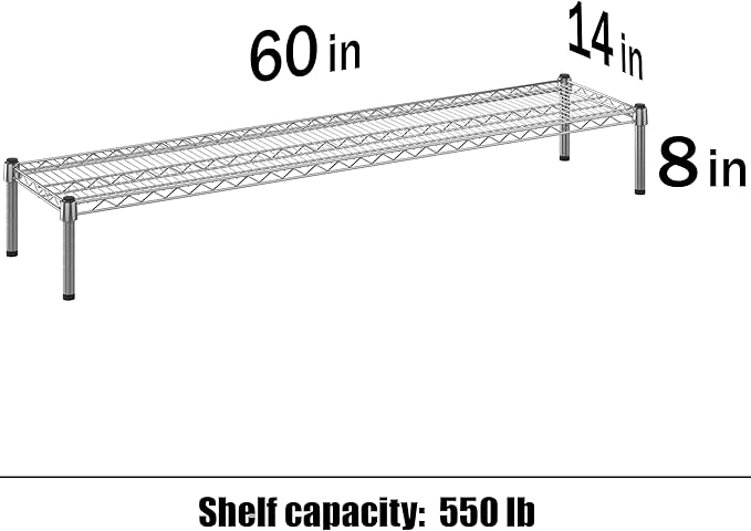 14" Deep x 60" Wide x 8" Height 1-Tier Wire Shelving Kit | NSF Commercial Storage Rack Unit
