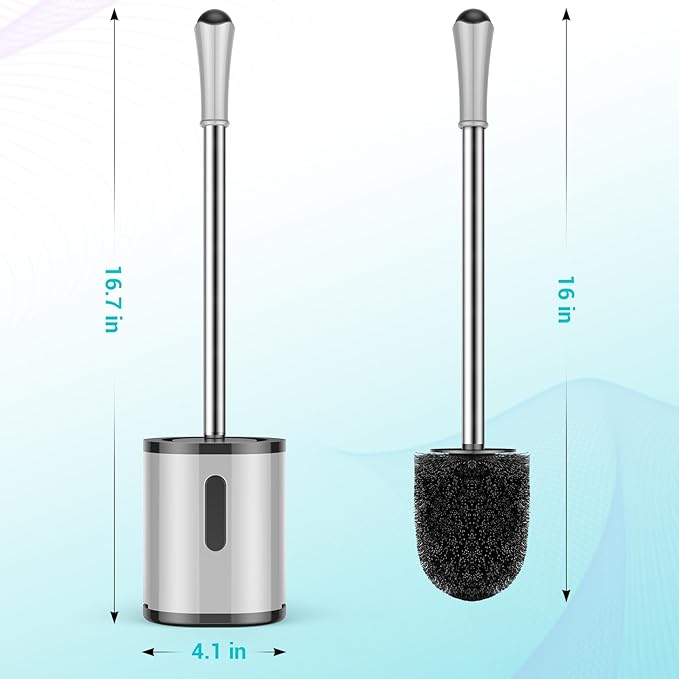 Toilet Brush and Holder, 3 Pack Compact Size Toilet Bowl Brush with Stainless Steel Handle, Small Size Plastic Holder Easy to Hide, Space Saving for Storage, Drip-Proof, Easy to Assemble Grey & Black