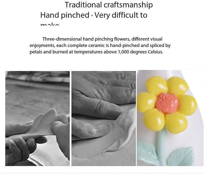 Handmade Ceramic Small vase Creative mini vase Home Decoration Ornament with 3D Floral Design (3D Flowers-sunflower1PCS)