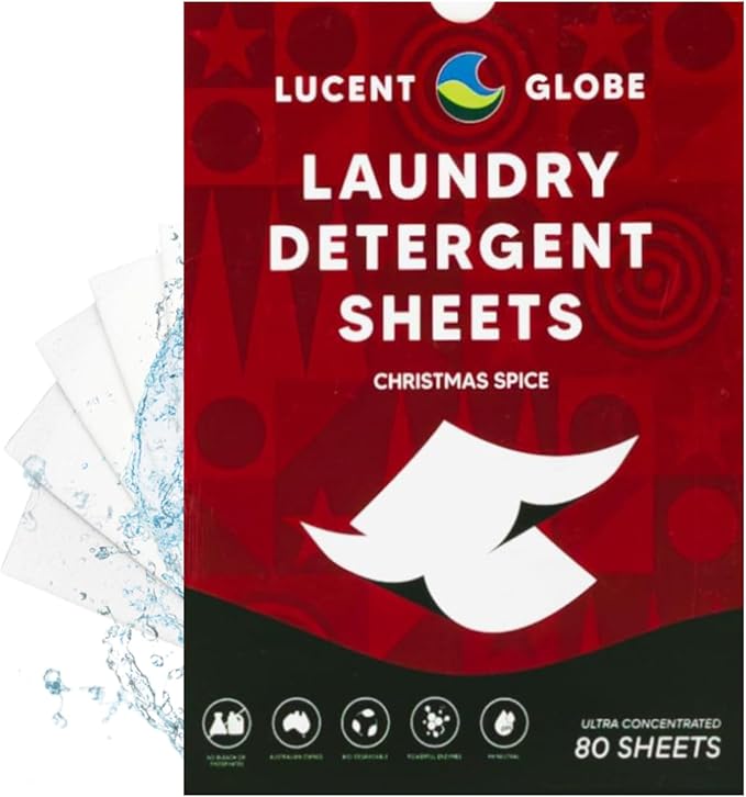 Laundry Detergent Sheets - Pre-Measured Laundry Sheets - Powerful Stain Removal - Gentle on Skin & Fabrics - Works in All Washers - Convenient. (Christmas Spice - 80 Sheet Pack)