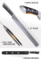 Dalstrong Slicing Knife - 12 inch - Gladiator Series Elite - Granton Edge - Forged High-Carbon German Steel- G10 Handle - Razor Sharp Carving Knife Gift - w/Sheath - Slicer - NSF Certified