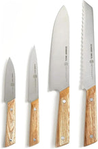 Schmidt Brothers - 5-Piece Natural White Oak Hex Knife Set, High-Carbon Stainless Steel Cutlery with Natural White Oak and Acrylic Magnetic Knife Block