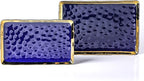 Stone Lain Florian Porcelain Large and Medium Rectangle Service Platters, Blue with Gold Rim