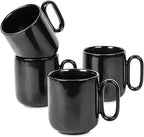 vicrays Ceramic Coffee Mug Set - 18 Ounce Large Stoneware Mug for Men Women - Unique Glazed Porcelain Mugs with Handle for Coffee Latte Tea Milk Cocoa - Set of 4 (Black)