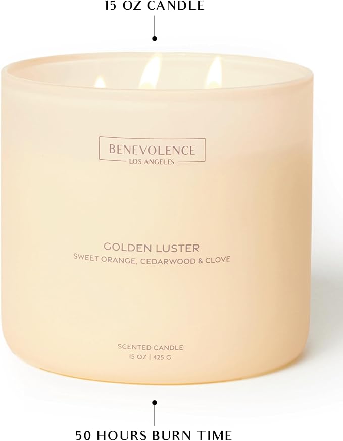Orange, Cedarwood & Clove – Benevolence LA Large 3-Wick Fall Scented Candle for Home | 15oz, 50-Hour Burn | Soy Wax, Cotton Wicks | Warm & Inviting Autumn Fragrance | Malibu Sands Collection