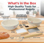 Bread Proofing Basket Set of 2 - Round 9" & Oval 8" Sourdough Bread Baking Supplies w/Linen Liner, Scrapers, Scoring Lame, Whisk, Blades Banneton Proofing Baskets - Sourdough Starter Kit for Beginners