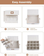 StorageWorks China Storage Container, Stackable Mug Storage Box with Dividers, Stemware Storage Cases, Hard Shell China Cup Organizer, Holds 12 Tea Cups and Coffee Mug, 1 Pack, Beige