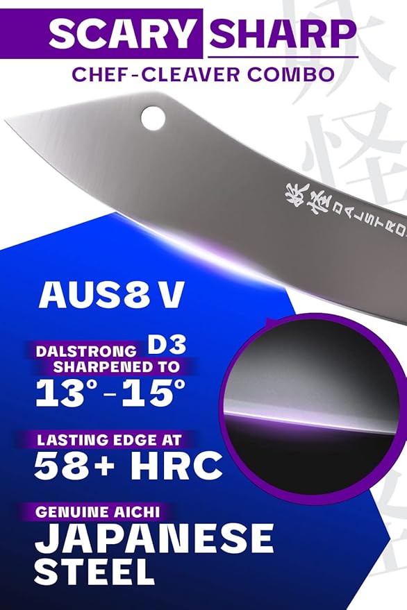 DALSTRONG Hybrid Cleaver & Chef Knife - 8 inch - Phantom Series - 'The Crixus' - Japanese High-Carbon AUS8 Steel Kitchen Knife - Pakkawood Handle - Cooking Knife - Meat Cleaver Knife - Sheath Included