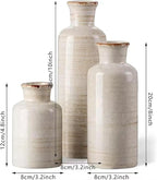 Distressed White Ceramic Vase Set of 3,Small Ceramic Vases for Home Decor,Rustic Farmhouse Vase for Flowers,Decorative Vases for Centerpieces,Table Shelf,Fireplace and Entrance