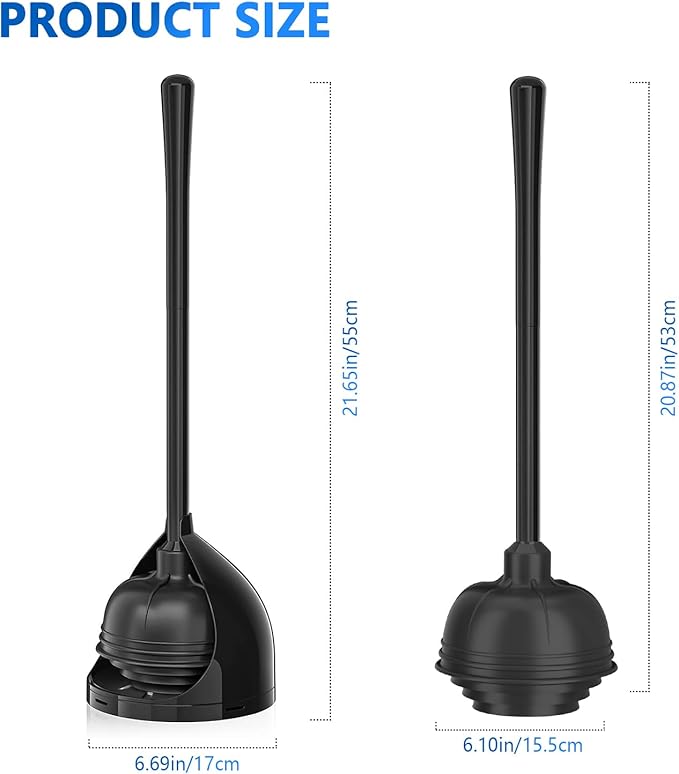 uptronic 2 Pack Toilet Plunger with Holder, Unique Plunger with All-Angle Design, Plungers for Bathroom for 5.7-inch Toilet Drain, Toilet Plunger Heavy Duty-Black
