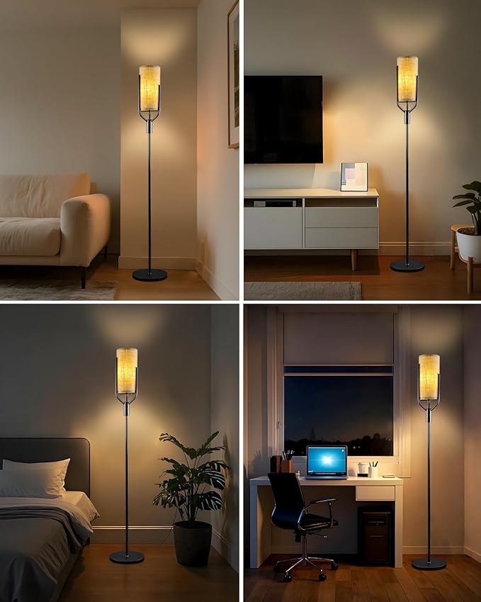 Lightdot 64.6IN Black Floor Lamp Dimmable Linen Shade LED Floor Lamps with 3000K Soft Warm White for Wedding/Party, Modern Tall Lamp for Living Room/Bedroom (Bulbs Included)