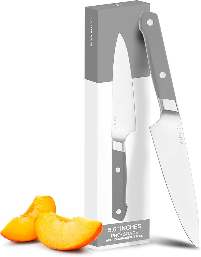 Misen 5.5" Utility Knife – High Carbon Japanese AUS-10 Stainless Steel – Hybrid German & Japanese Blade – Precision Kitchen Knife for Professionals & Home Cooks – Ultimate Cutting Performance - Gray