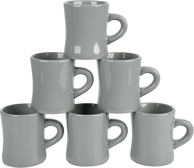 11oz Ceramic Coffee Mug set Stoneware Coffee Cups Set for Restaurant, Diner, Farmhouse, Coffee Shop, Home set of 6(Gray)